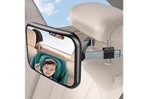 SURFOU Miroir Rétroviseur pour Voiture Bébé avec Fixation à Clip, Rotatif à 360°, 100% Incassable, Vue Claire et Large, Idéal pour Siège Auto Bébé Arrière, Installation Facile pour Sécurité Maximale