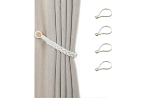 TSQZE Magnetische Vorhang Raffhalter, Boho Gardinenhaken Vorhanghalter Baumwolle Geflochten Vorhang Clip, Für Haus Büro Cafe Dekoration 50 cm lang- Beige (2 Pair)