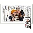 Digital Picture Frame, 15.6 Inch Frameo Digital Frame WiFi, 1920*1080 IPS FHD Touchscreen, 32GB, Tabletop&Wall-Mounted, Share Picture Video, Electronic Photo Frame Slideshow, Gifts for Mom, White Clay