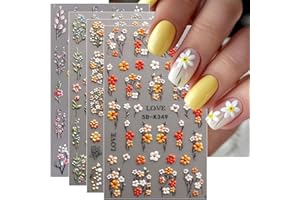 JMEOWIO 3D Flores Otoño Floral Adesivi Unghie Nail Art, Stickers Unghie Autoadesivi 5D Decorazioni Unghie Nail Art Disegni 4 Fogli