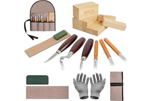 BRITPICK 21PCS Woodworking Tools Set, Wood Whittling Kit for DIY Lovers Beginners, Including Basswood Blocks, PU Storage Bag (21PCS)