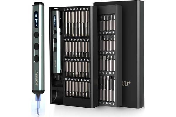 MQFORU Elektrisk mini-skruvmejsel, 72-i-1 liten precisionsskruvmejselsats, trådlös och uppladdningsbar, 64 magnetiska bitar, 5 vridmomentinställningar, LED-skärmvisning, mini-borrverktygssats för