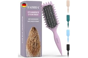 FABIHA® 𝐏𝐑𝐄𝐌𝐈𝐔𝐌 Lockenbürste - Curly Hair Brush - Bio Haarbürste ohne ziepen - Wildschweinborsten Bürste - Die Originale 3-in-1-Stylingbürste für trendige Lockenfrisuren (Lilac)