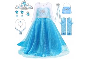 TOLOYE Robe Princesse Fille, Déguisement Princesse avec Couronne, Collier et Ensemble, Robe Princesse, Jupe Tulle Longue pour Anniversaire, Cosplay et Fête de Mariage