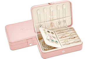 Voova Schmuckkästchen Klein Schmuckaufbewahrung Reise Schmuckkasten Damen Schmuckschatulle PU-Leder Schmuckkoffer Kleine Schmuckbox für Ringe Ohrringe Armbänder Halsketten Broschen, Rosa