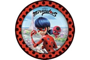 amscan 9902873-66 – Assiettes Miraculous 8 pièces, diamètre 23 cm, papier, assiettes en carton, assiettes de fête, assiettes jetables, anniversaire d'enfant