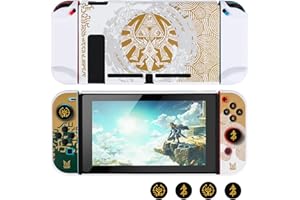 DLseego Schutzhülle für Switch, schlank, cool, andockbar, harte PC-Schutzhülle mit Joycon Abdeckung und Daumengriffkappen, kompatibel mit Switch, Weiß / Gelb