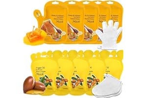 Foot Mask Hand Mask Hydrating Honey Almond Gloves Argan Oil 10 Packs Multipack Socks Masks Moisturizing Repairing Nourishing Masks Spa Skin Care Women for Dry Rough Skin Elitzia ETOHAF