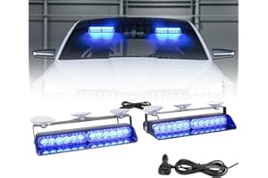 I LITTON 2-IN-1 Blue LED Windshield Strobe Lights, 2 x 8.4 Inch Ca Interior Light, 26 Modes 12/24V Emergency Warning Traffic Advisor Front/Rear Car Window Dash Strobe Lights for Trucks Vehicles