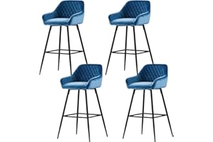 AINPECCA Set of 4 Velvet Barstools Fabric Upholstered seat with Backrest & Armrest Black Metal Legs Kitchen Breakfast Counter Chairs (Teal velvet, 4 pcs)
