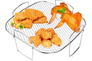 SEGNAYEN Air Fryer Rack für Cosori 5,5 l, quadratisches Luftfritteusen-Zubehör, Edelstahl-Luftfritteusen-Regal für Instant Vortex Plus 8,5 l, Cosori 6,4 l, Gourmia 6,7 l, Tefal 6,5 l Airfryer Kochen