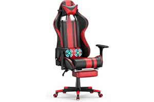 Soontrans Chaise Gaming Massante, Ergonomique Fauteuil Gamer avec Support Lombaire Vibration Massage, Repose-Pieds & Appui-tête, Siege Gaming Youtube pour Livestreaming Xbox (Rouge)