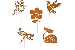Ljevandria Gartendeko Rost 5 er Gartenstecker Metall Schmetterling Garten Deko für Draußen Rostdeko Edelrost Blumenstecker Deko Frühling Sommer Ostern für Terrassen Blumentopf Balkon Wetterfest