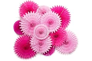 SUNBEAUTY Fourniture Decoration de Fête,Éventails en Papier Suspendus Ventilateur Deco Chambre Rose Papier pour Mariage Anniversaire Bapteme Baby Shower