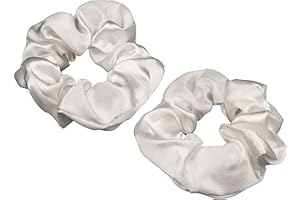 DTXLX Haargummis für Damen, weiß, weiche Seiden-Haargummis, Premium-Satin-Haargummi, Pferdeschwanz-Halter, Haargummis für Damen, elastische Haargummis für lange, feine und dicke lockige Haare, Mädchen, 2