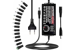 Universal Netzteil 3V-36V, 2A 72W Einstellbares netzteil AC/DC 100V-240V Verstellbarer Netzteils Adapter mit LED Spannungsanzeige und 14 Tipps für Haushaltselektronik, DC Motor DVD, 2A Max