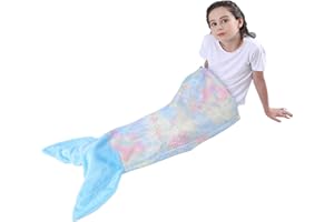 softan Meerjungfrau Schwanz Decke für Kinder, weiche Flanell Fleece Kinder Meerjungfrau Schlafdecke, Regenbogen Ombre Fisch Skala Design Kuscheldecke, Meerjungfrau Geschenke für Mädchen - 100 x 43 cm