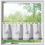 Tendina a effetto lino Liebevoll ricamato con applicazione farfalla e puntini tessuto in grigio/bianco HXB 45 x 150 cm Modern