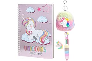 BTHRORO Sekretny pamiętnik dziewczyna, jednorożec zestaw papeterii z notatnikiem A5 6 kolorów pluszowa torebka i gumka, jednorożec zestaw papeterii prezenty dla dziewczynki 5 6 7 8 9 10 lat