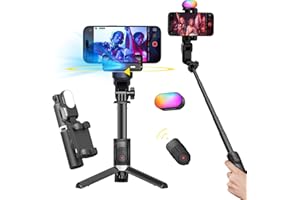 AOCHUAN Gimbal für Smartphone, 4-in-1-Telefon-Gimbal mit 360°-Drehung für iPhone/Android, Selfie-Stick-Stativ mit Gesichtsverfolgung und kabelloser Fernbedienung für Vlogging-M1 Pro Schwarz