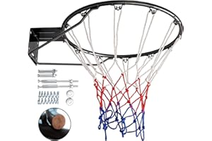 Dripex Panier de basket massif Ø 45 cm - Montage mural - Avec anneau en acier - Avec filet - Pour l'intérieur et l'extérieur