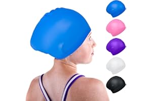 OKTAYOCUM Waterproof Kids Swimming Cap, Silicone Kids Swim Caps for Boys and Girls, Stretchable and Comfortable Swimming Hats, Anti slip Swim Cap for Long Hair