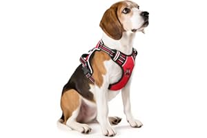 HEELE Harnais Chien Anti Traction, Réfléchissant, avec Poignée Rembourrée Contrôl, 2 Anneaux Métal, Harnais pour Petit Moyen et Grand Chien, Rouge, M