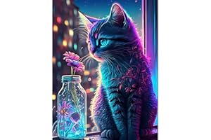 feelive Chat Peinture par Numéro pour Adulte, Kit de Peinture à l'huile sur Toile Bricolage pour Enfant Débutants Avec Pinceau Pigment Acrylique 30x40cm