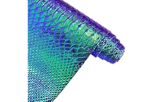 XHT Vinyle holographique peau de serpent 30 x 135 cm, similicuir bleu foncé irisé, tissu gaufré pour projets de couture