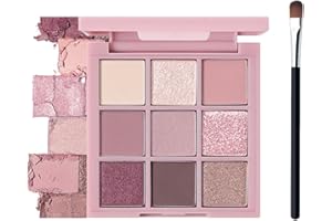 LYNTYAOU Pink Eyeshadow Palette, Make-Up Palettes Shimmer Glitter Eye Shadow Pallets for Women, Matte Make up Palette Set, 9 Colour Nude Natural Long Lasting Highly Pigmented Pink Brown Eyeshadow with Brush