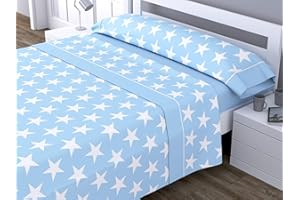 HM'S HOME'SECRET - Juego de Sábanas Chic Stars (Color Azul, Cama 135) Divertido y Original con Estrellas