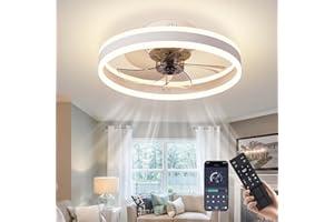 EIDISUNY Ventilateur de plafond, moderne, silencieux, avec kit de lumière réversible LED, télécommande, montage encastré, 60 W, pour cuisine, salon, chambre d'enfant, blanc