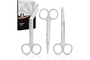 PURE SHARP First Aid Assorted Stainless Steel Nursing/Lister Scissors, Pack of 3 - Sharp and Blunt Ends, 127mm, 13cm, 14cm - Ideal for Medical, First Aid, Nurses Paramedics Doctors
