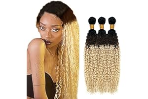 Creuost Bundles Human Hair Extension Kinky Curly Bundles 100% Unprocessed Brazilian Virgin Hair 1b/4/613 Ombre Brown Blonde No Tangles No Smell For Women 3 Bundles Total 300g 22 24 26 Inch
