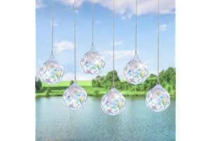 AILVOR Crystal Ball Prism,6pcs Clear Suncatcher, Glass Chandelier Lamp Lighting Drops Pendants, Hanging Sun Catchers Rainbow Maker for Window Home Decor (30mm)