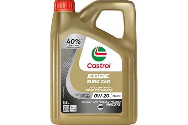 Castrol EDGE Euro Car 0W-20 M Advanced Full Synthetic Engine Oil Power Boost Technology 40%* Improved Performance For Petrol, Diesel, CNG & Hybrid Cars 3.5L