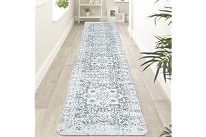 Homcomodar Grey Runner Rugs for Hallway 65x240cm Non Slip Carpet Runner Washable Soft Bedroom Rug Distressed Carpet for Hallway Entryway Bedroom Kitchen