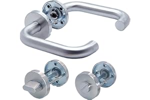 GENERIC Türgriffe APECS Drückergarnitur zimmertüren INOX Türklinke für Haustür und Innentüren Türbeschlag rund Rosettengarnitur edelstahl matt U-Modell H-0203+WC, Silber