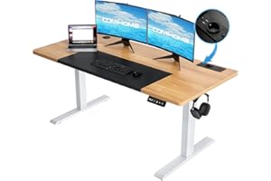 COMHOMA Bureau Assis Debout Électrique, Table Réglable en Hauteur, Fonction Mémoire 2 Hauteurs, 60 * 120*(72-114) cm, pour Le Bureau, la Chambre, Bois