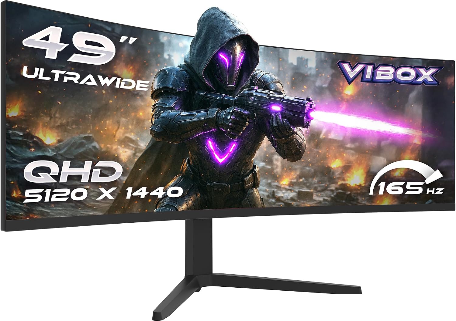 Vibox 49 Inch 165Hz Ultrawide Curved Gaming Monitor - DQHD Resolution, 1ms, Adaptive Sync, HDMI & DisplayPort