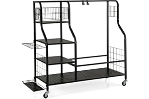COSTWAY Golf Storage Rack, Extra Large Golf Clubs Bag Stand with Lockable Universal Wheels and Other Golfing Equipment Rack, Golf Garage Organizer