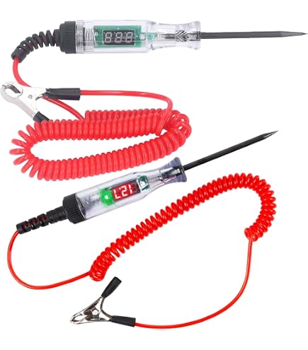 Tester di circuito automobilistico Ruimooto, tester di corrente automobilistica da 5-120V DC con cavo a molla a coccodrillo, tester di tensione con indicatore digitale LCD per auto/moto