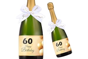 LEMONSTONE Lot de 10 étiquettes pour bouteille d'anniversaire de 60 ans avec 10 nœuds cadeaux, étiquettes Happy Birthday, personnalisées pour hommes et femmes (14,8 cm x 10,5 cm)