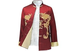keephen Chinesisch Stil Tai Chi Hemd Kung Fu Tops Tang Anzug Herren Lange Ärmel Drachen Bestickt Jacke Mantel Oberbekleidung