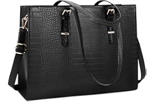 Lubardy Cabas Femmes Sac à Main Ordinateur 15.6 Pouces Grande Capacité PU Cuir Imperméable Sac Epaule Bandoulière Affaires Voyage Cours Lycee Noir