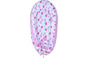 NIYS Adjustable Baby Lounger – 100% Soft Cotton Breathable Co-Sleeping Bed | Infant Bassinet & Newborn Nest | Portable, Hypoallergenic, Machine Washable | Unisex Baby Shower Gift (Multi Pink Heart)
