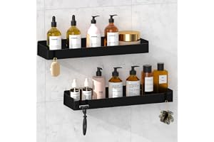 Wisfame Duschhylla 40 cm, metallbadrumshylla ingen borrning, svart duschförvaringsställ väggmonterad, rostfri duschorganisatör för schampo, 2-pack