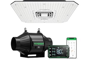 VIVOSUN Sistema de Cultivo Inteligente con LED AeroLight A100SE 100W y Ventilador Integrado, Ventilador de Conducto AeroZesh T4 10cm 357m³/h y Controlador GrowHub E42A para Tienda de Cultivo