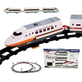 Solira Store - 40 Par&ccedil;a Pilli Işıklı Hızlı Tren Oyun Seti 308 cm Şalterli ve Kavisli Raylı Ağa&ccedil; İşaretli Tren Seti