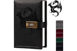 TIEFOSSI Carnet de notes en cuir Dragon - Couverture rigide - Rechargeable - Papier ligné ou vierge - Avec cadenas à combinaison - Pour homme, femme, enfant - Noir